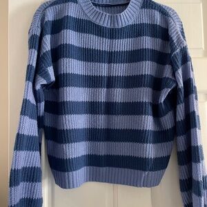 Navy and Powder Blue Striped Crew Neck Sweater